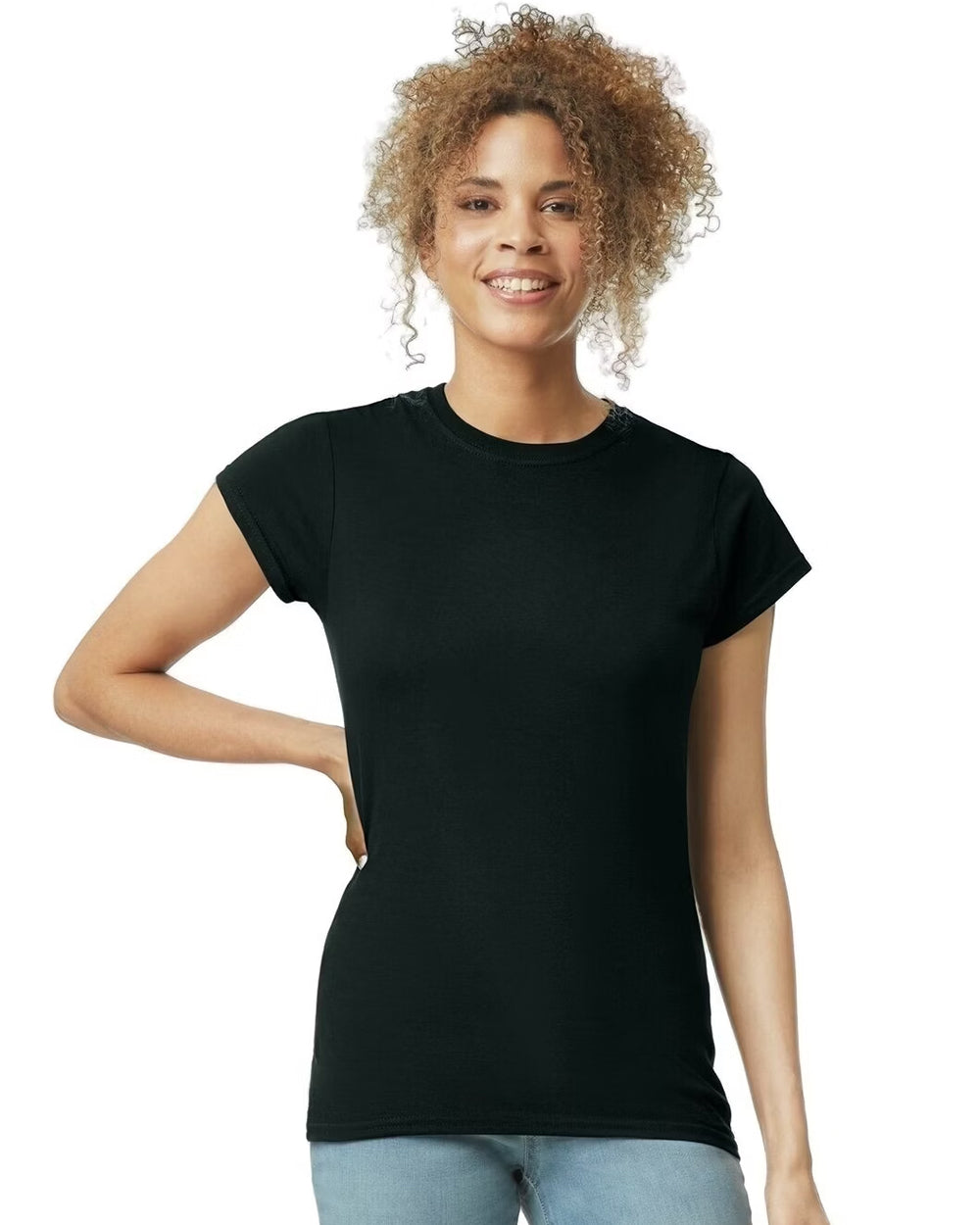 Women Custom T-shirt printing front view on cotton fabric