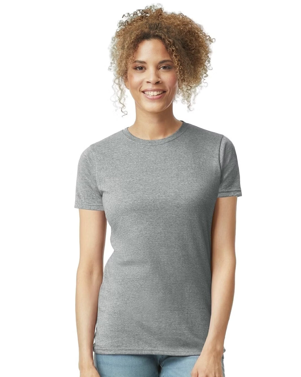Women Custom T-shirt printing front view on cotton fabric